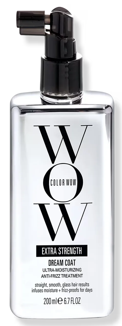Shop 3 COLOR WOW Extra Strength Dream Coat 1.7 oz bottle, a silver metallic anti-frizz spray available for purchase at Box Office Hair salon.