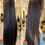 Dimensional espresso brunette hair featuring rich depth, subtle ribbons of color, ultra-long length, and mirror-like shine.