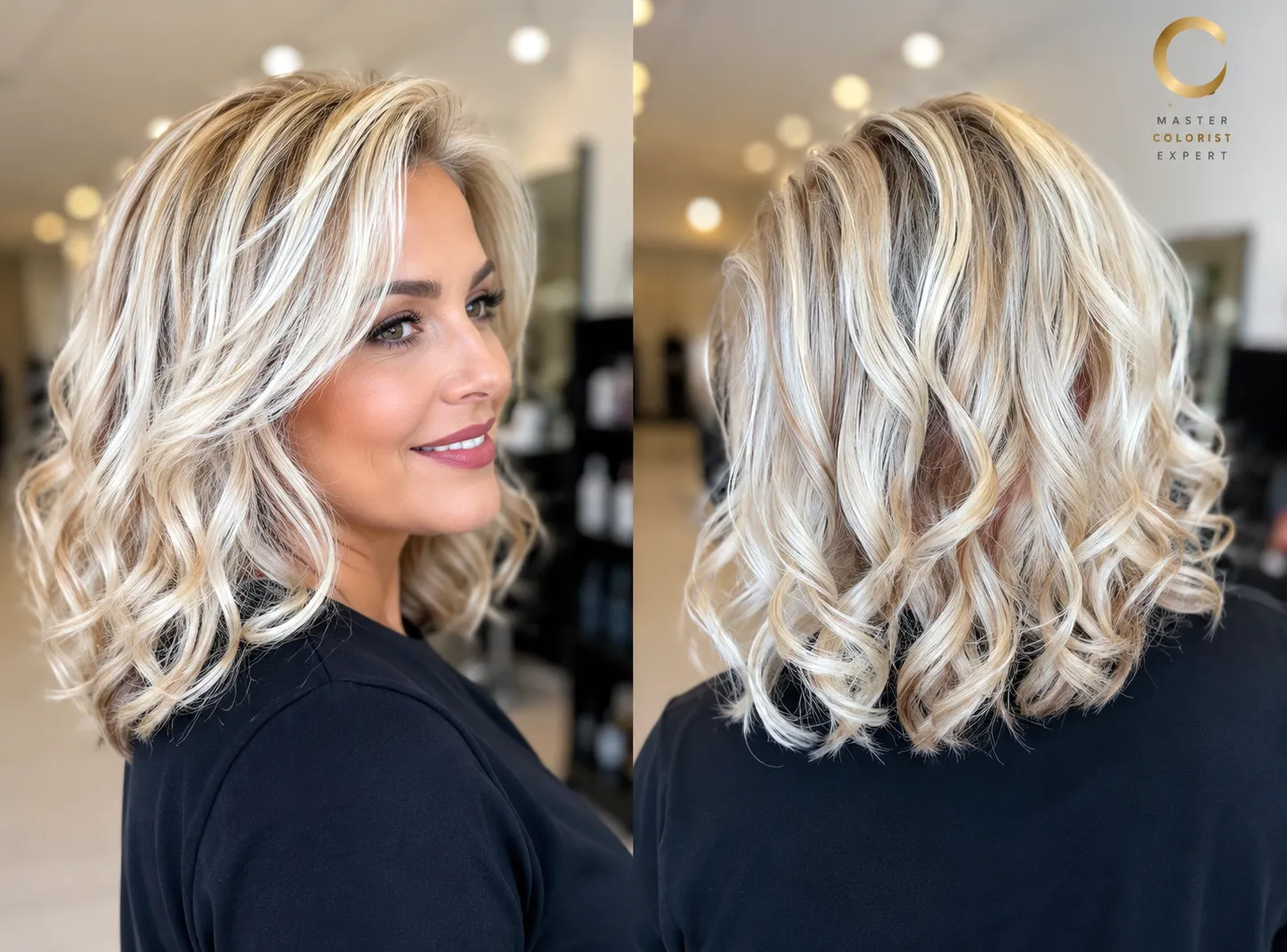 Vanilla blonde balayage with bright face-framing highlights, long layers, and soft waves at Box Office Hair in Winter Springs Florida