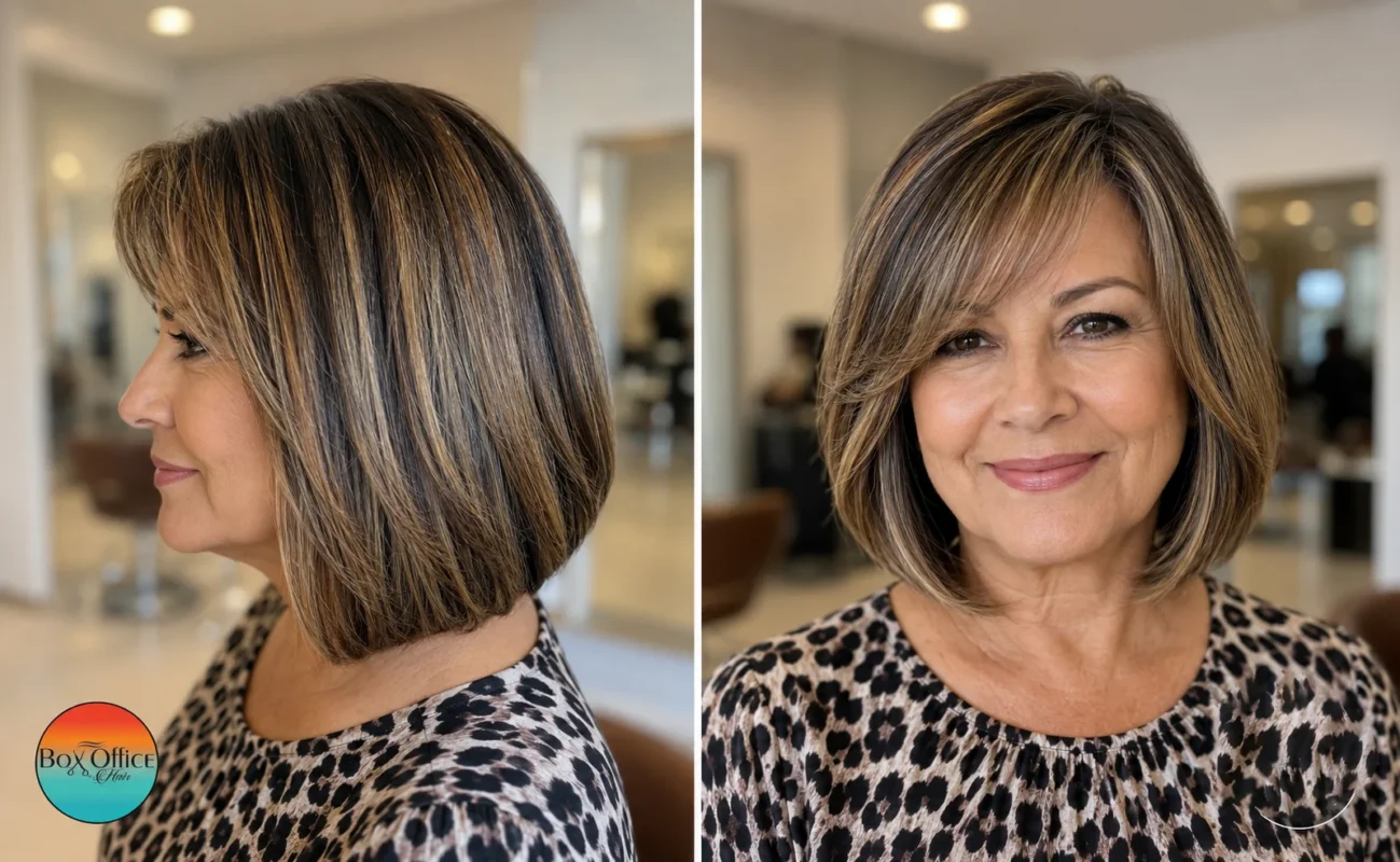 Copper magenta fashion hair color on layered bob hairstyle in Winter Springs Florida