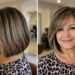 Copper magenta fashion hair color on layered bob hairstyle in Winter Springs Florida
