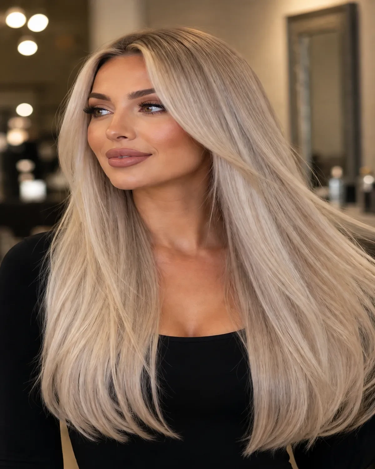 Long blonde hair with dimensional tone and visible length through the mid-lengths and ends.